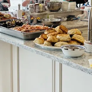 Clambake buffet. Petra brought Old Bay, cocktail sauce, packaged butter and melted butter