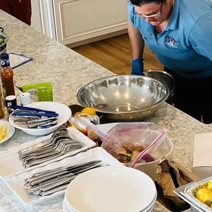 Clambake buffet, salad and utensils