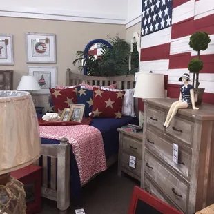 A little patriotic bedroom decor. Not everything is sea themed.