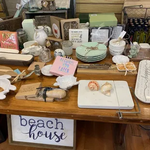 a table of beach house items