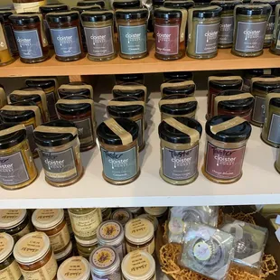 jars of olive oil on shelves