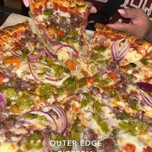Green chile cheese burger pizza