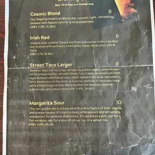 Drink menu