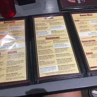 menus and drinks