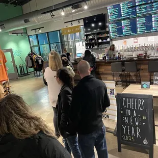 Everyone has to wait in a single line to order beers.  Very average size crowd but very long wait to get a beer.  Thumbs down.