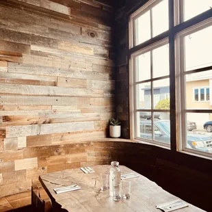 Corner table at the front of the restaurant