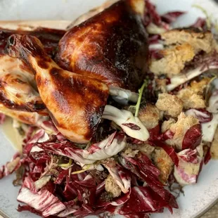 roasted chicken with radicchio and panzanella salad
