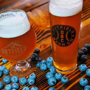 blueberries and a glass of beer