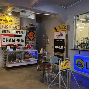 a bar with neon signs