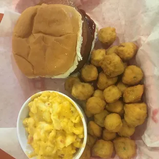 BBQ bologna with okra and Mac and cheese