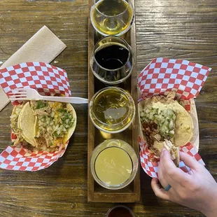 Doc Holliday with mango habanero sauce (left) and another Doc Holliday with BBQ sauce and cream sauce on the side (right)