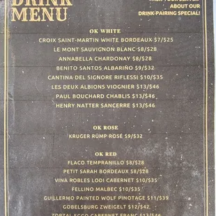 Drink menu