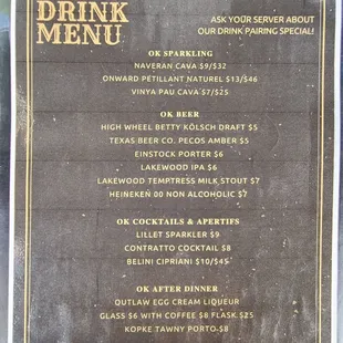 Drink menu