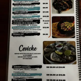 oysters and mussels, menu