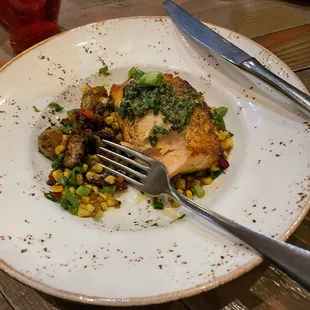 Only a daily special, but salmon with a gocchi succotash and walnut pesto was tasty!