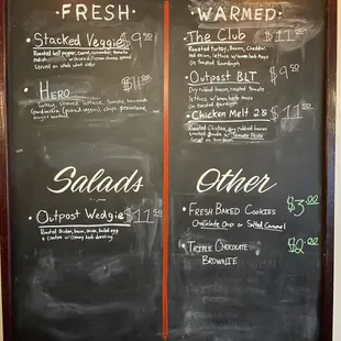 a menu on a chalkboard