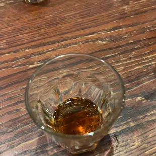 a glass of whiskey on a table