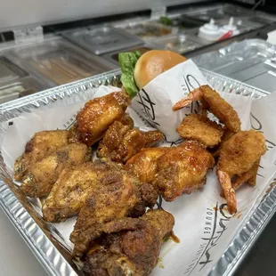 Wings, burger &amp; shrimp