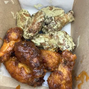 Mango Habanero (bottom) Spicy Avocado Ranch (top)