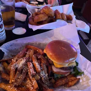 Garlic Parmesan Fries, Chicken Wings, Output Rings, &amp; Burger