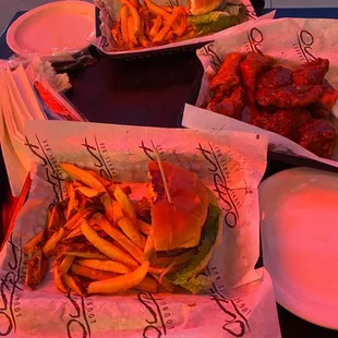 a variety of food items on a table