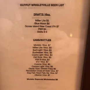 Beer list