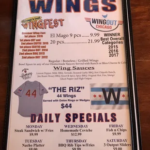 Wings menu