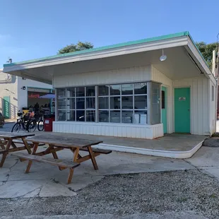 The old gas station at the front of the property.