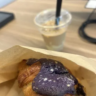 Ube Almond Croissant, Durian Latte