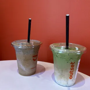 Black sesame latte and dirty matcha