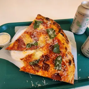 Top - Ham and Pineapple; bottom - pepperoni; side - two beers and their housemade ranch. Not pictured: friendly staff and great vibes
