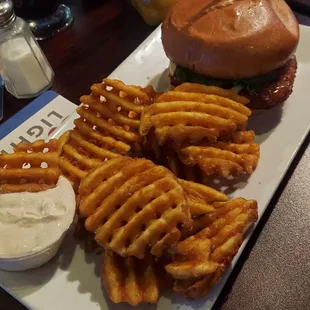 Buffalo UN-Chicken Sandwich with Waffle Fries &amp; Seasoned Sour Cream