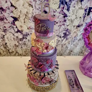 Purple butterfly Quinceanera cake.
