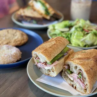 Turkey & Havarti Sandwich
 Ham, Brie & Asparagus on Baguette
 Green Goddess Salad
 Iced Vanilla Latte
 Key Lime Thumbprint
