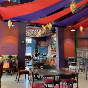 Indoor dining and workspace area