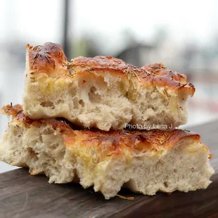 Inside of Rosemary &amp; Sea Salt Focaccia ($5) - chewy and pillowy