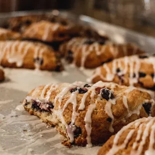 blueberry scones on a baking sheet