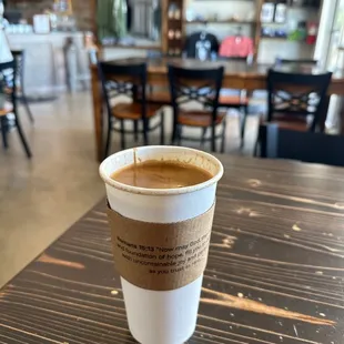 a cup of coffee on a table