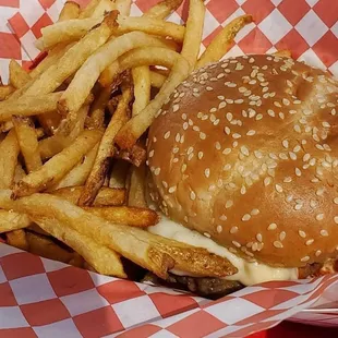 Pizza burger and fries!