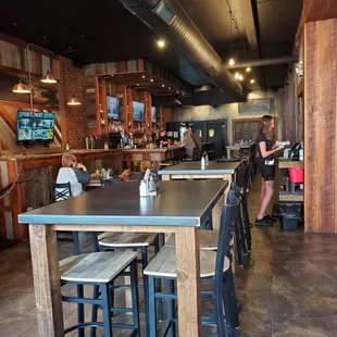 people sitting at tables in a restaurant