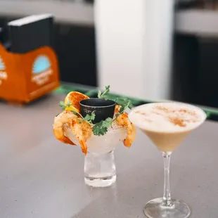 Jumbo Shrimp Old Bay cocktail &amp; cold brew martini
