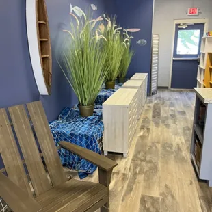 a wooden chair in a coffee shop