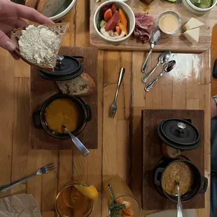 a table of food and utensils