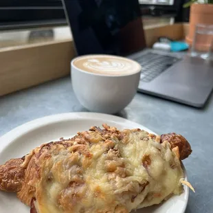 Ham and cheese croissant  Dark chocolate mocha