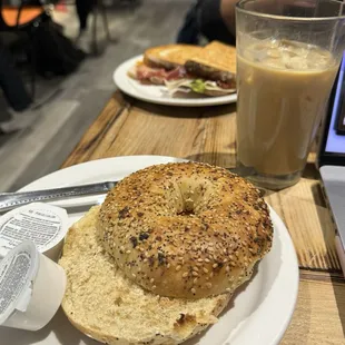 lavender latte, everything bagel, turkey club