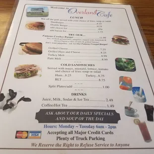 the menu of the restaurant