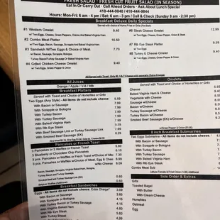 a menu for a deli