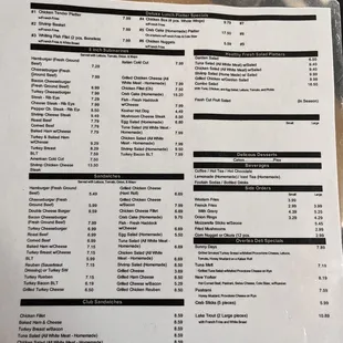 a menu for a restaurant