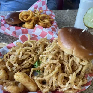 Haystack burger with cheese curds