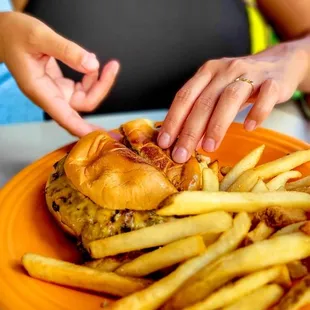 Delicious burger and fries!